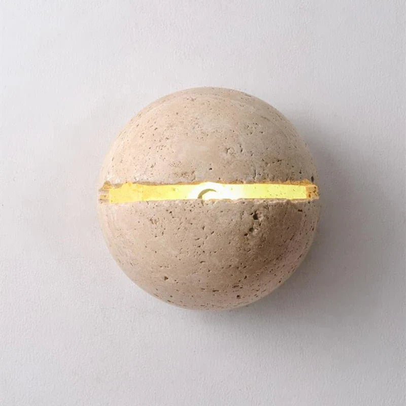 Yellow Travertine LED Wall Lamp Round Bedside Light Fixtures