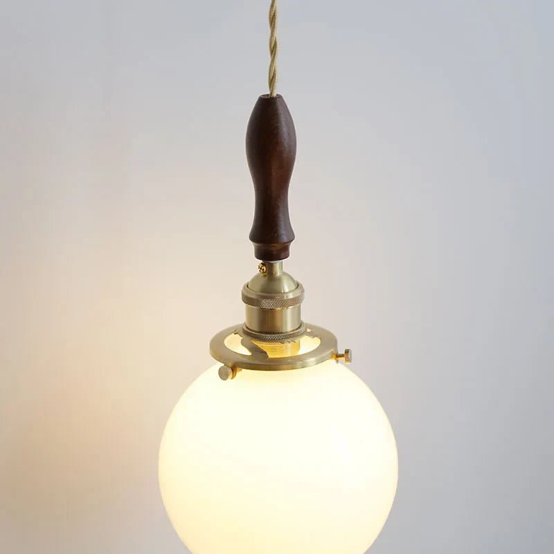 Glabe LED Pendant Lamp Walnut Wood Copper Modern Hanging Light Fixture