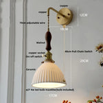 Ceramic Copper Wall Light Fixture with Pull Chain Switch, E27 LED, Modern Nordic Design