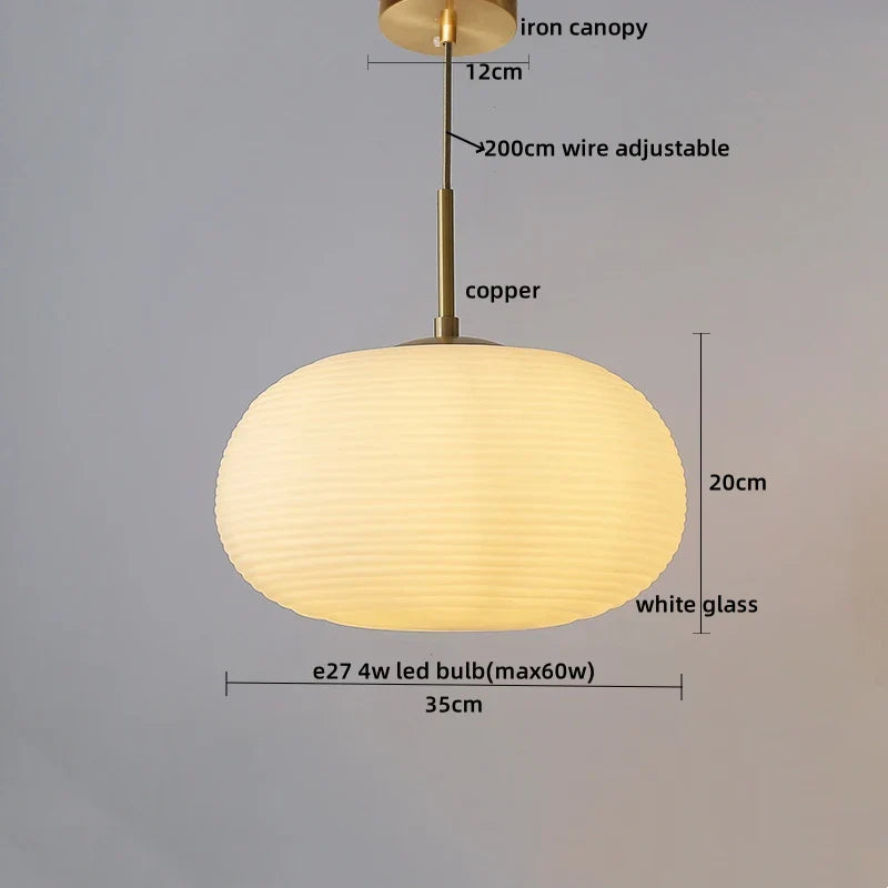 Glass Copper LED Pendant Chandelier for Bedroom Dining Living Room
