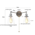 Retro LED Wall Light with Pull Chain Switch, 2 Heads Sconce for Living Room