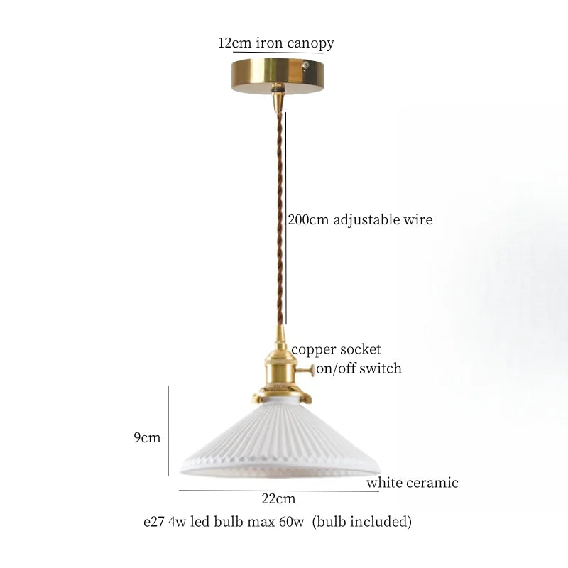 Afralia™ White Ceramic LED Hanging Lamp Nordic Minimalism Brass Pendant Lights