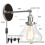 Black Iron LED Wall Lights Industrial Pull Chain Switch Bedroom Dining Room Loft