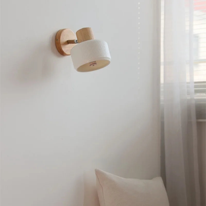 LED Wall Lights Wood White Ceramic Rotate, Living Room Bedside Lamp