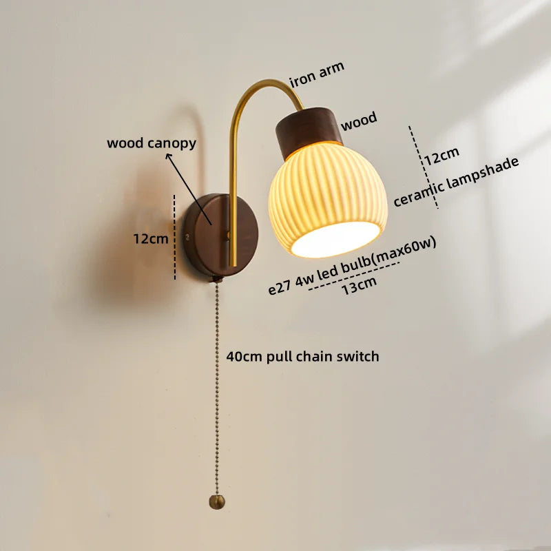 Ceramic Wood LED Wall Lights Modern Bedside Lamp for Home Decor