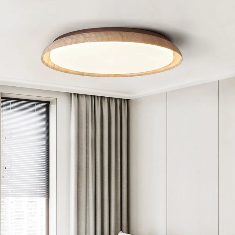 Yellow Travertine Stone LED Ceiling Lamp with Wood Canopy