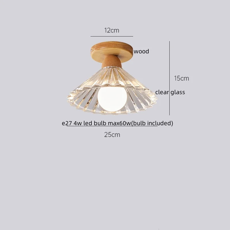 Wood Glass LED Ceiling Lamp Modern Kitchen Living Room Light Fixture
