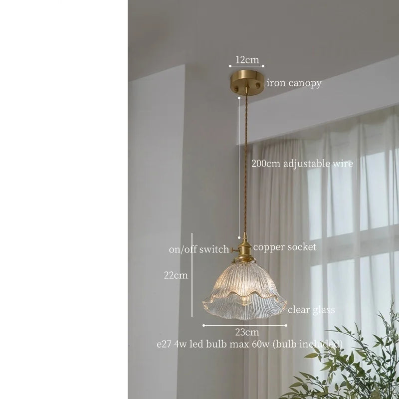 Clear Glass LED Pendant Light for Bedside Living Dining Decor