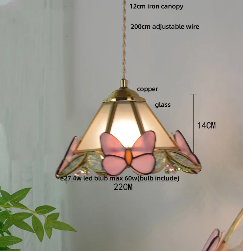 Clear Glass LED Pendant Light Tiffany Butterfly Hanging Lamp