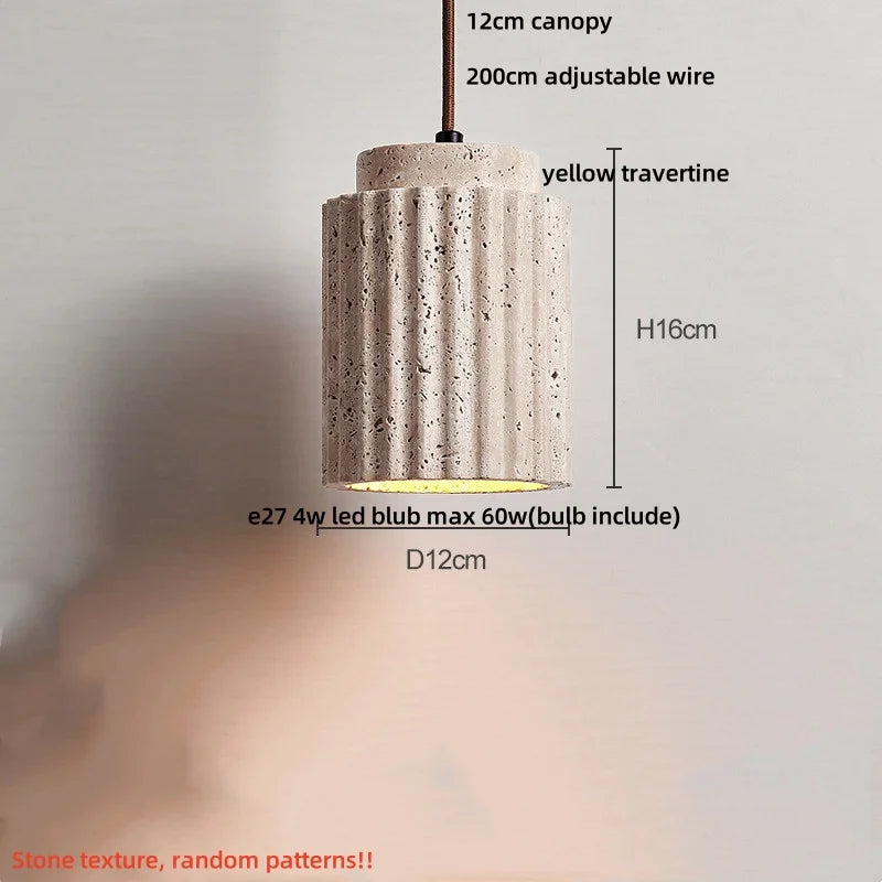 Stone LED Pendant Light: Nordic Modern Yellow Travertine Fixture for Living Dining Hallway