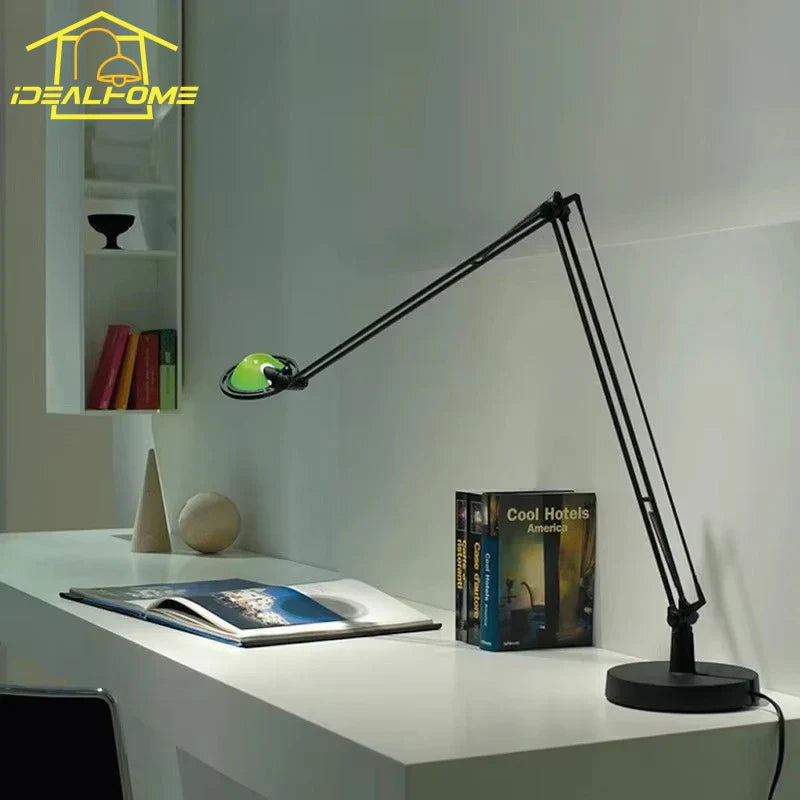 Industrial Black/Chrome LED Rocker Arm Desk Light with Adjustable Arm