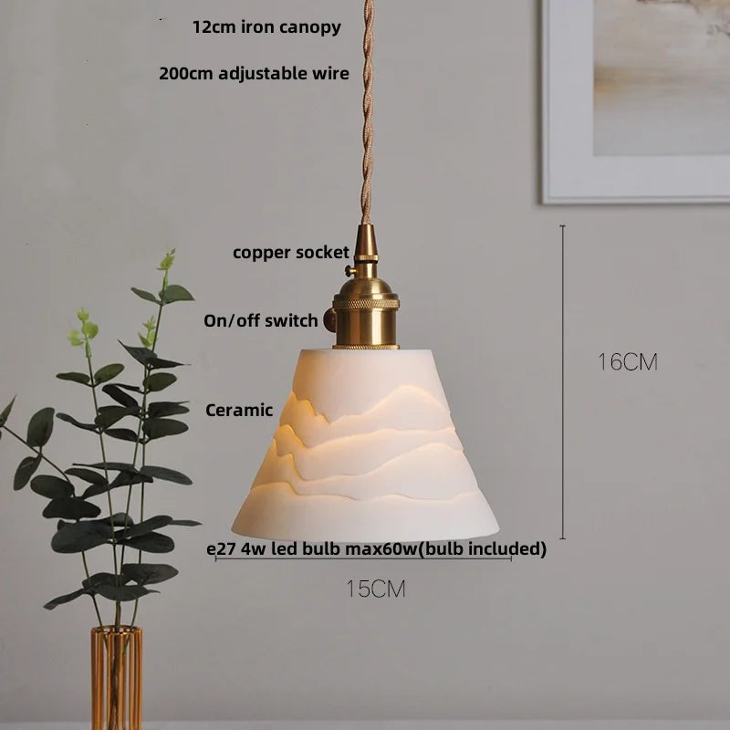 Walnut Wood LED Pendant Lights Modern Ceramic Switch Hanging Lamp