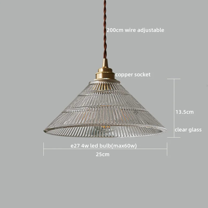 Copper Glass LED Pendant Lamp with Knob Switch - Modern Hanging Light Fixtures