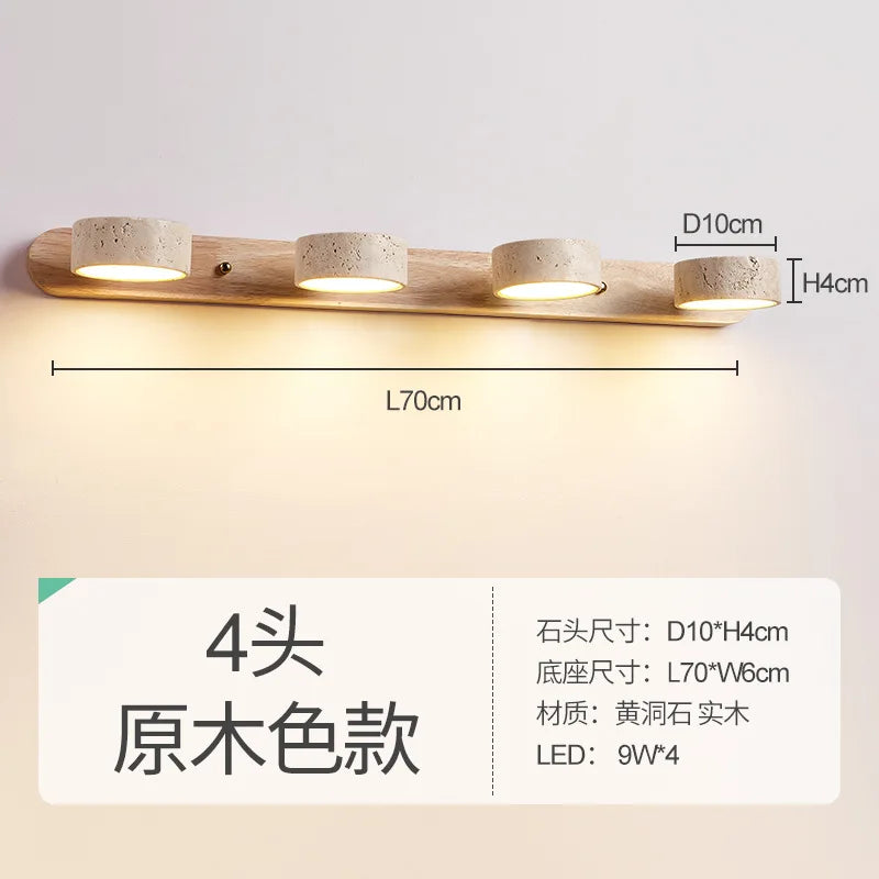 Travertine Wall Sconce Light Wood Rotatable for Bedroom Bedside