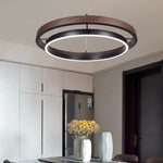 Wood Grain Chandelier: Minimalist Round LED Hanging Light Fixture for Home Decor