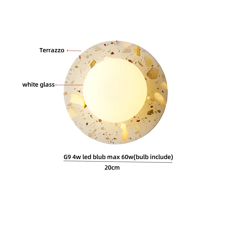 Terrazzo Stone Glass LED Wall Light Fixture with Pull Chain Switch