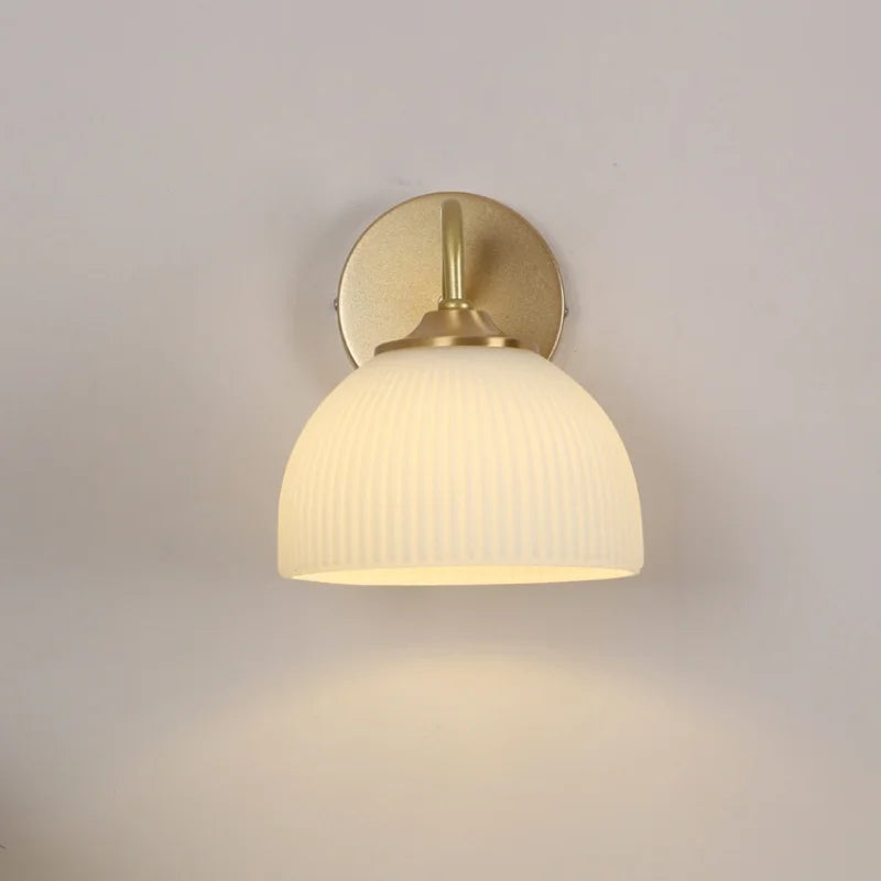 Afralia™ Iron White Glass LED Wall Lamp Sconce Pull Chain Switch Nordic Modern Stair Light