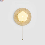 Afralia™ Modern Cotton LED Wall Lamp Pull Chain Switch Yellow Travertine Nordic Bedroom Living Room