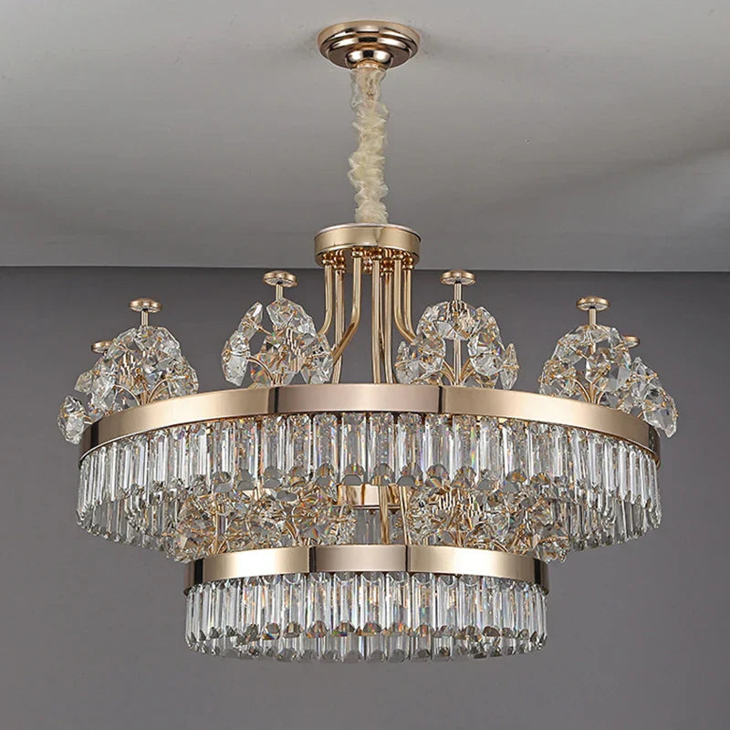 Crystal Chandelier: Postmodern Light Luxury Double-Layer Pendant for Home Living Room