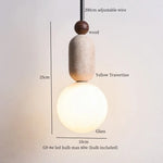 Yellow Travertine Stone Glass LED Pendant Lamp for Children's Room and Living Space