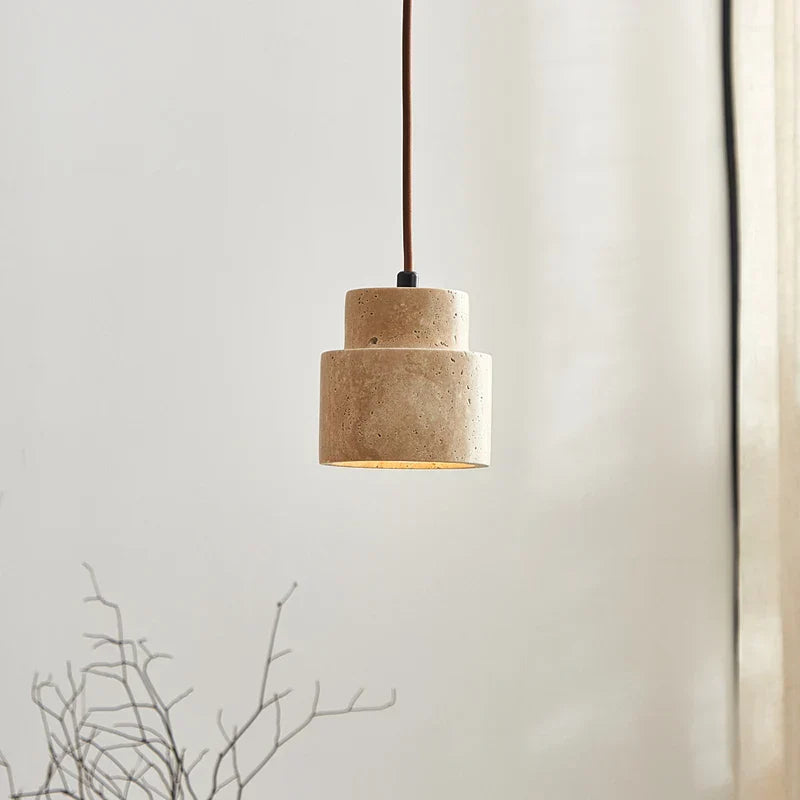 Yellow Travertine LED Pendant Light: Wabi Sabi Dining Room Decor