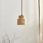 Yellow Travertine LED Pendant Light: Wabi Sabi Dining Room Decor
