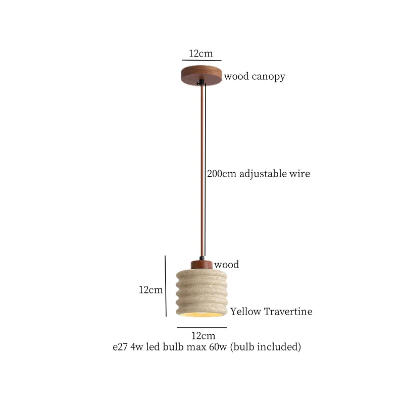 LED Pendant Lamp Yellow Travertine Wood Nordic Minimalism Hanging Light