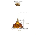 Copper Canopy LED Pendant Light Fixture Green Glass Hanging Lamp