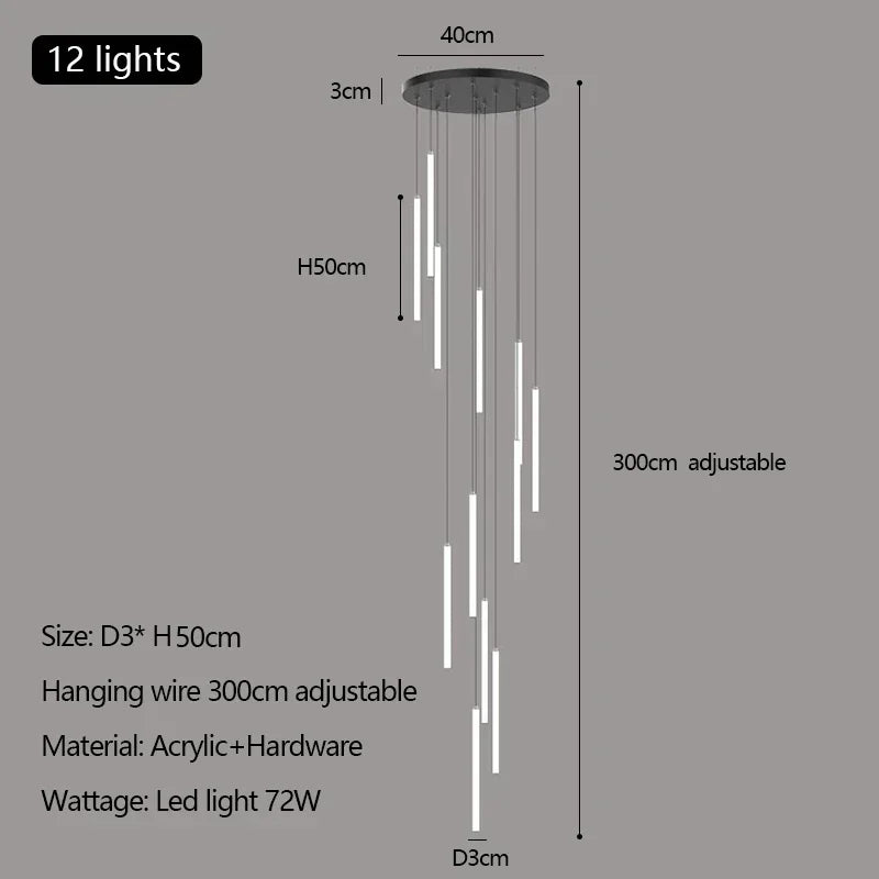 Modern Luxury LED Stair Pendant Chandelier Light for Villa