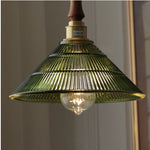 Walnut Wood LED Pendant Light Fixture with Adjustable Green Glass Shade