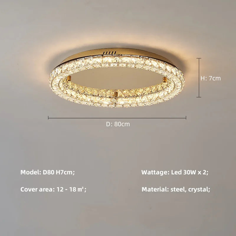 Afralia™ Modern Luxury Dimmable Crystal Chandelier Round Steel LED Ceiling Light