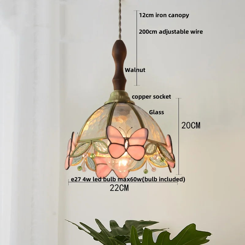 Nordic Pink Glass LED Pendant Light with Adjustable Brass Wire