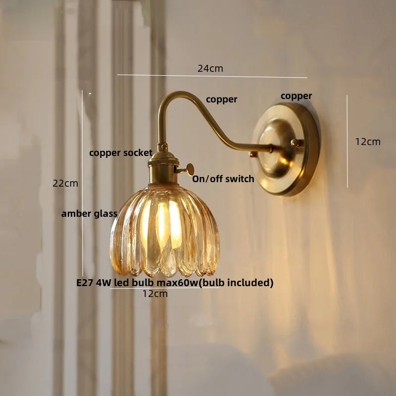 Glass Copper Knob Switch LED Wall Sconce - Modern Nordic Design