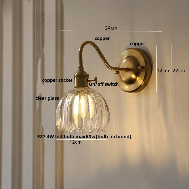 Glass Copper Knob Switch LED Wall Sconce - Modern Nordic Design