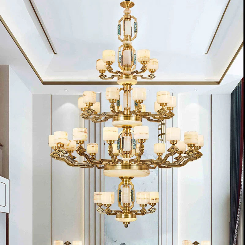 Natural Jade Chinese Chandelier for Living Room, Hotel, Restaurant, and Tea Room