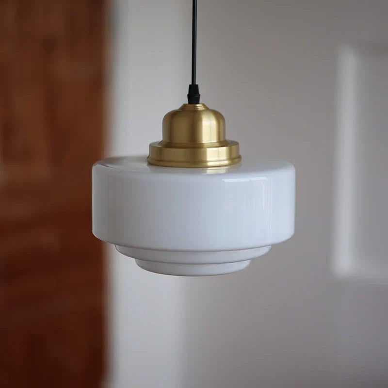 Afralia™ White Glass Copper LED Pendant Light Fixture for Study Bedroom Restaurant