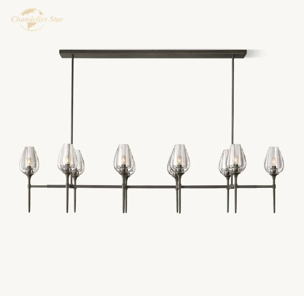 Tulip Linear Crystal Chandelier Brass Chrome Black Pendant Lights