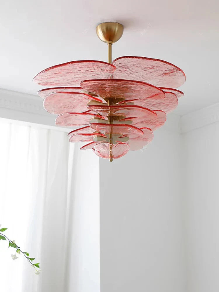 Amber Glass Ceiling Chandelier for Elegant Living Room Decor.