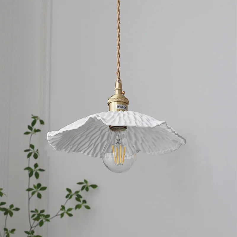 Walnut Wood LED Pendant Light with White Ceramic Knob Switch