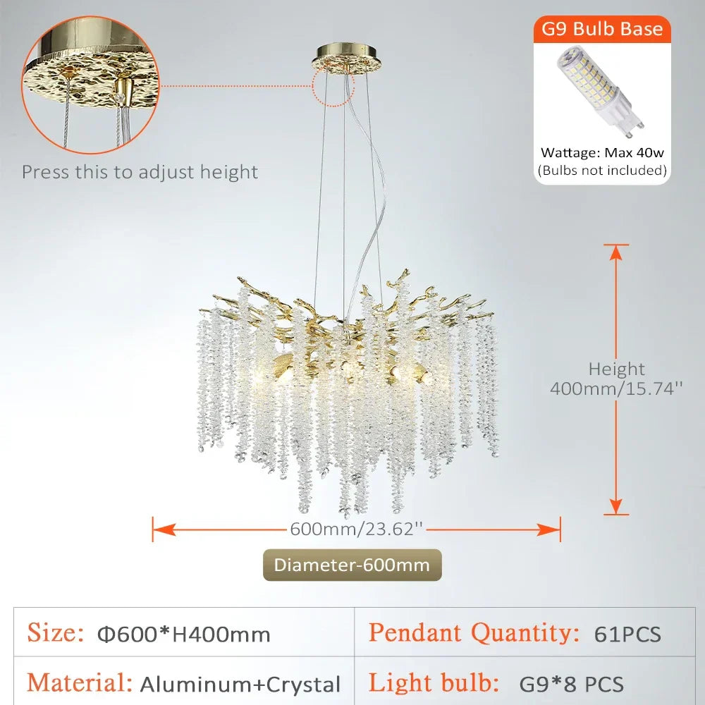 Crystal Tassel Chandelier Luxury Pendant for Home, Living Room, Dining Room, Hotel Hall