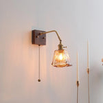 Walnut Copper LED Wall Lights Fixture with Pull Chain Switch - Modern Bedside Lamp