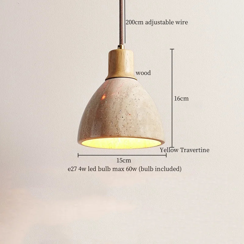 Yellow Travertine Stone LED Pendant Lamp - Vintage Hanging Lighting