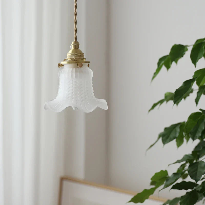 White Glass Copper LED Hanging Lamp Pendant Light Fixtures - Nordic Modern Style