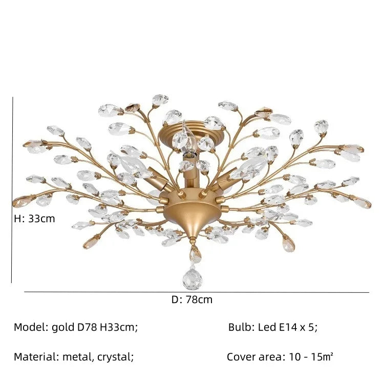 Crystal Tree Chandelier Ceiling Light for Bedroom with LED E14 Bulbs