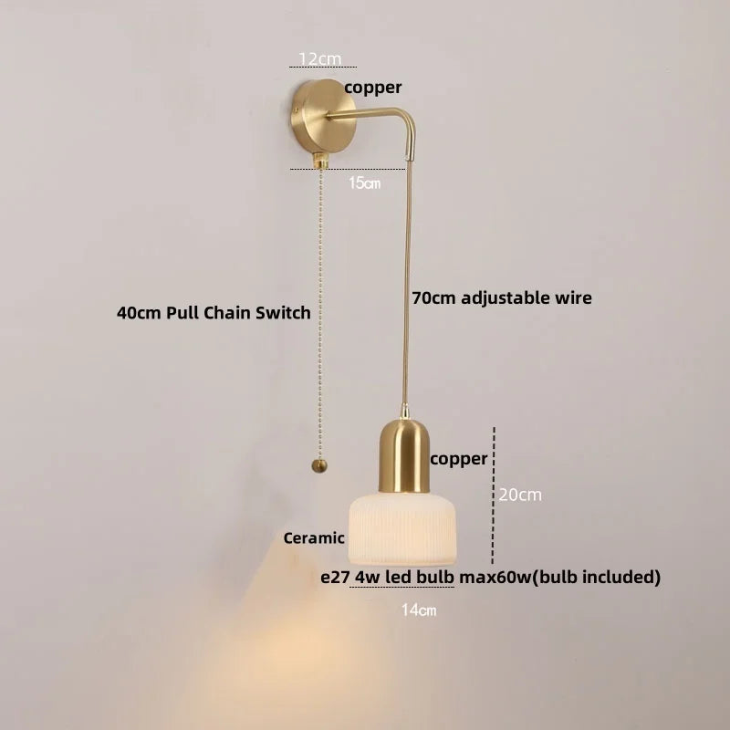 Ceramic Art Wall Lamp with Rotatable LED Lights & Pull Chain Switch