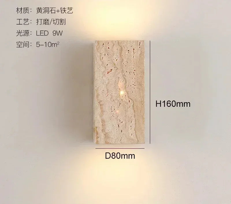Yellow Travertine Stone Wall Sconce for Indoor/Outdoor Decor & Ambiance