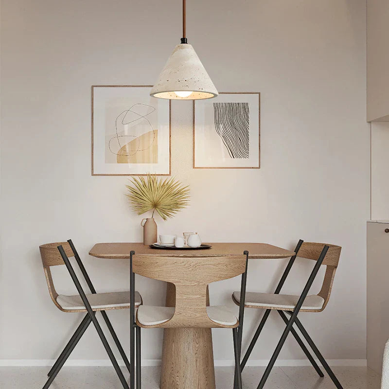 Wabi Sabi Yellow Travertine Conical Stone LED Pendant Lamp for Kitchen House