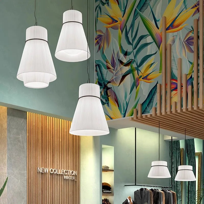 White Fabric LED Pendant Chandelier, Minimalist Living Room Ceiling Light