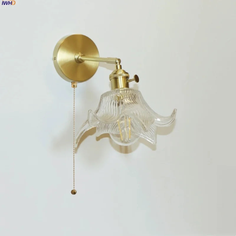 Flower Glass LED Wall Lamp Pull Chain Switch Up Down Rotate Wall Light