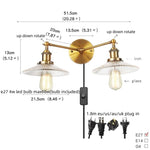 Glass 2-Light Wall Sconce with Pull Chain Switch for Bedroom and Bathroom